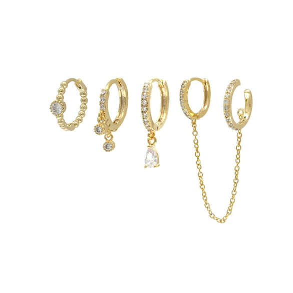 Wholesale Geometric Cuff Chain Zircon Set Earrings In Copper