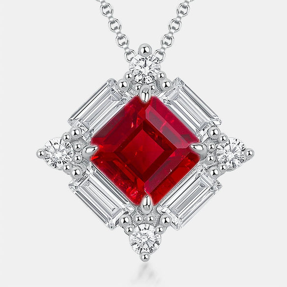 Wholesale Geometric Cultured Ruby Pendant Necklace For Women S925 Silver Inlaid With Diamonds