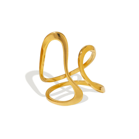 Wholesale Geometric Cut Out Asymmetric Ring In Stainless Steel With Geometric Lines And 18K Gold Plated For Women