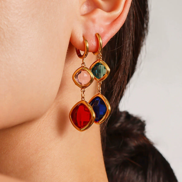 Wholesale Geometric Czech Glass Earrings 316L Stainless Steel 18K Gold Electroplated Luxury Jewelry