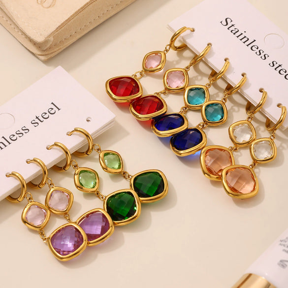 Wholesale Geometric Czech Glass Earrings 316L Stainless Steel 18K Gold Electroplated Luxury Jewelry