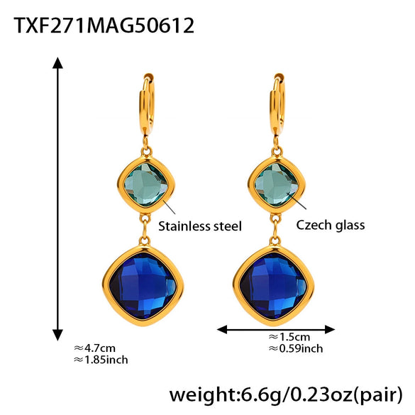 Wholesale Geometric Czech Glass Earrings 316L Stainless Steel 18K Gold Electroplated Luxury Jewelry