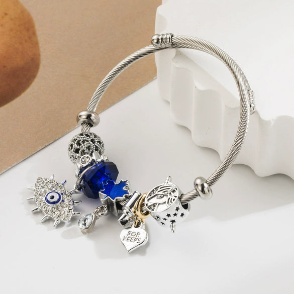 Wholesale Geometric Devil's Eye Beaded Bracelet For Women Fashion Stainless Steel Electroplated