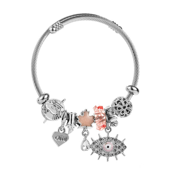 Wholesale Geometric Devil's Eye Beaded Bracelet For Women Fashion Stainless Steel Electroplated