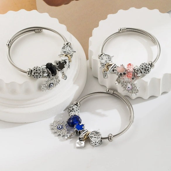 Wholesale Geometric Devil's Eye Beaded Bracelet For Women Fashion Stainless Steel Electroplated