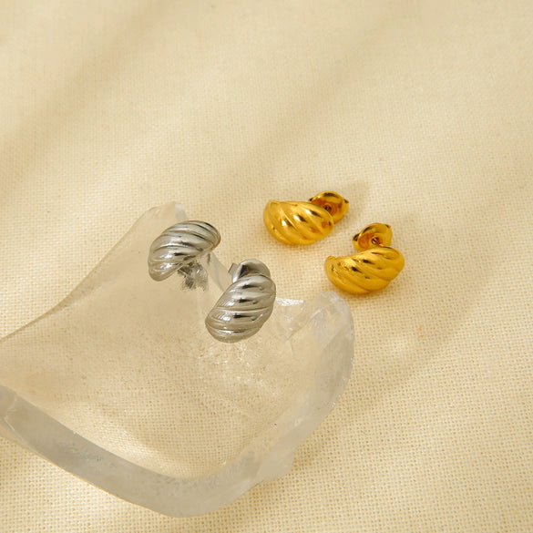 Wholesale Geometric Diagonal Texture Gold Plated Stainless Steel Earrings For Women