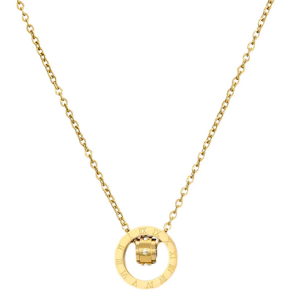 Wholesale Geometric Diamond Design Titanium Steel Rotating Ring Pendant Short Clavicle Chain