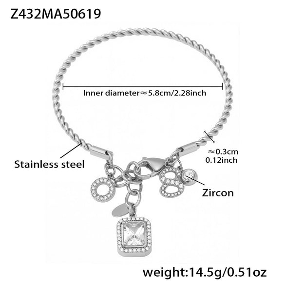 Wholesale Geometric Diamond Ferris Wheel Pendant Bracelet For Women Stainless Steel Zircon Gold Plated Hand Jewelry