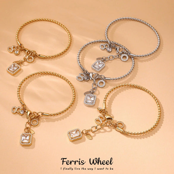 Wholesale Geometric Diamond Ferris Wheel Pendant Bracelet For Women Stainless Steel Zircon Gold Plated Hand Jewelry