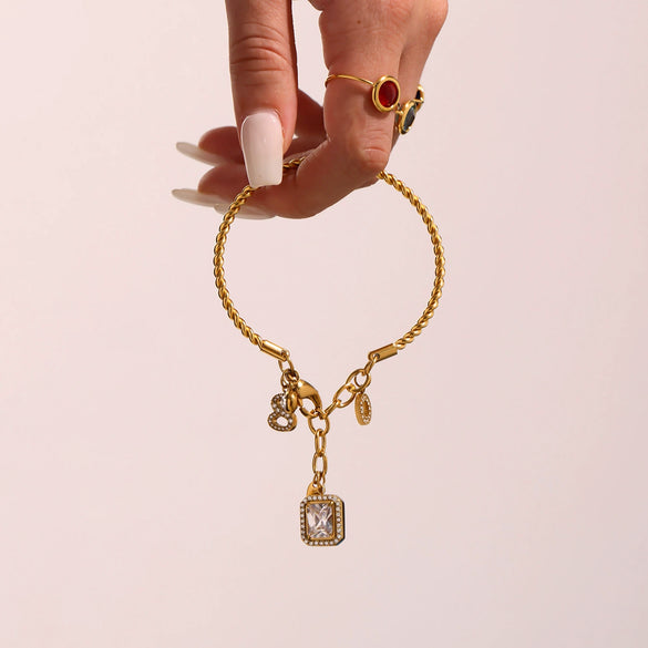 Wholesale Geometric Diamond Ferris Wheel Pendant Bracelet For Women Stainless Steel Zircon Gold Plated Hand Jewelry