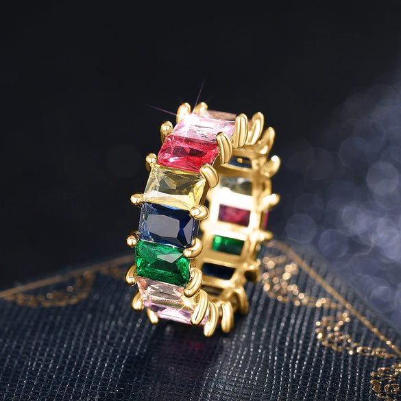 Wholesale Geometric Diamond Ring Copper Electroplating Hip Hop Style Women's Ring