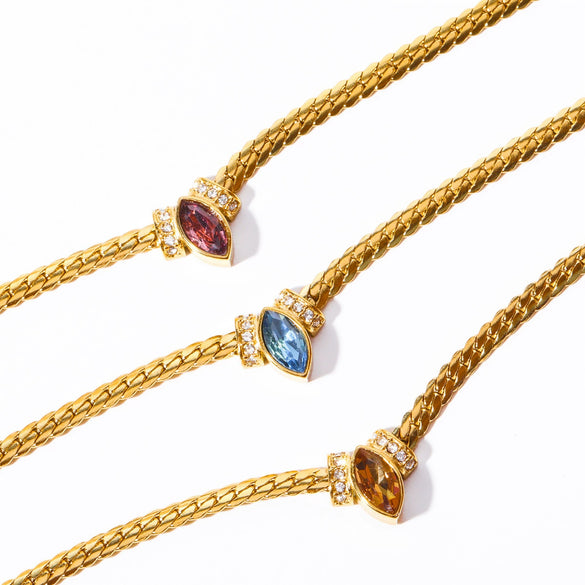 Wholesale Geometric Diamond Stainless Steel Marquise Zircon Mixed Gem Inlay Necklace Multilayer Stacking Clavicle Chain Accessory