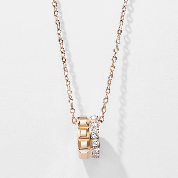 Wholesale Geometric Diamondencrusted Flower Ring Necklace Stainless Steel 14K Electroplated Jewelry