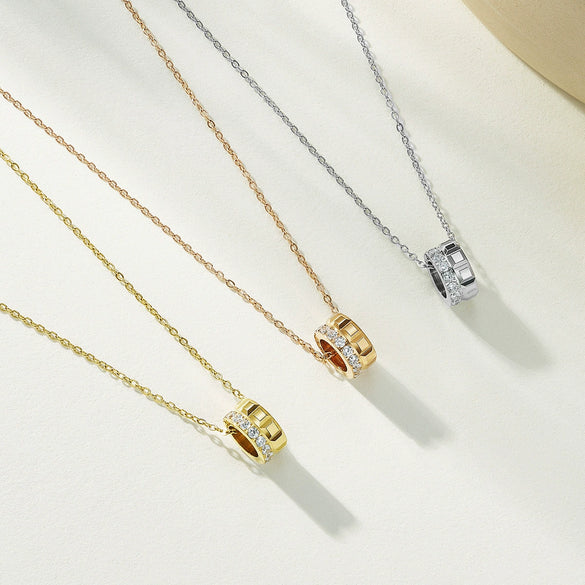 Wholesale Geometric Diamondencrusted Flower Ring Necklace Stainless Steel 14K Electroplated Jewelry