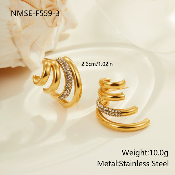Wholesale Geometric Diamondencrusted 18K Electroplated Stainless Steel Women's Earrings