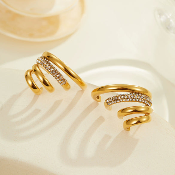 Wholesale Geometric Diamondencrusted 18K Electroplated Stainless Steel Women's Earrings