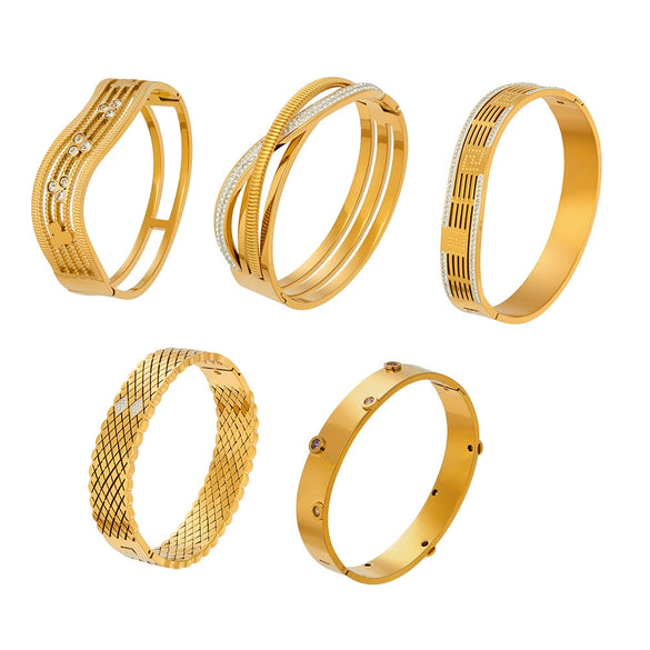 Wholesale Geometric Diamondencrusted 18K Gold Plated Stainless Steel Bracelet Jewelry Accessories