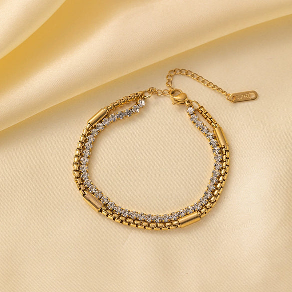 Wholesale Geometric Diamondencrusted Multilayered Electroplated Titanium Steel Chain Hand Jewelry For Women