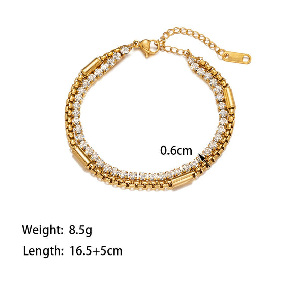Wholesale Geometric Diamondencrusted Multilayered Electroplated Titanium Steel Chain Hand Jewelry For Women