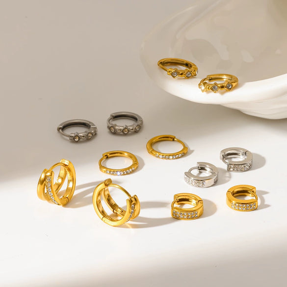 Wholesale Geometric Diamondencrusted Stainless Steel And Titanium Steel Earrings With Pvd Furnace Vacuum Real Gold Plating For Women