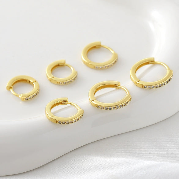 Wholesale Geometric Diamondstudded Round Earrings Copper 18K Gold Plated Unisex