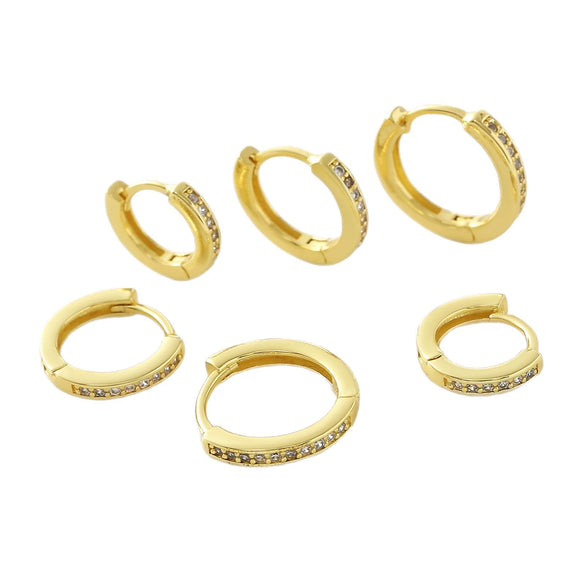 Wholesale Geometric Diamondstudded Round Earrings Copper 18K Gold Plated Unisex