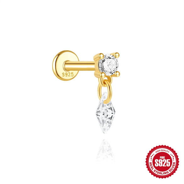 Wholesale Geometric Diamondstudded S925 Sterling Silver Flathead Threaded Ear Bone Stud Ear Jewelry With Environmentally Friendly Electroplating