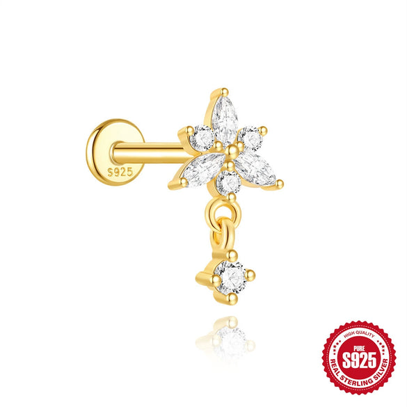 Wholesale Geometric Diamondstudded S925 Sterling Silver Flathead Threaded Ear Bone Stud Ear Jewelry With Environmentally Friendly Electroplating