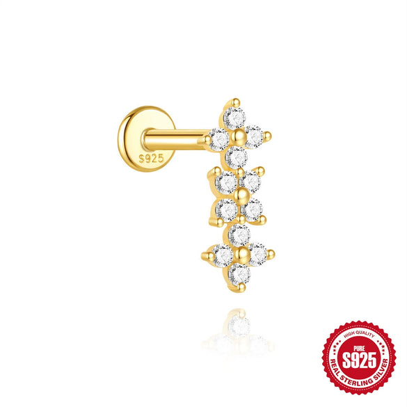 Wholesale Geometric Diamondstudded S925 Sterling Silver Flathead Threaded Ear Bone Stud Ear Jewelry With Environmentally Friendly Electroplating