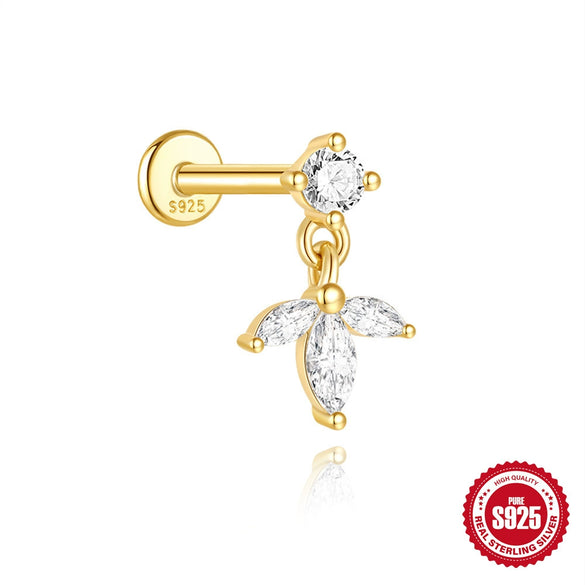 Wholesale Geometric Diamondstudded S925 Sterling Silver Flathead Threaded Ear Bone Stud Ear Jewelry With Environmentally Friendly Electroplating
