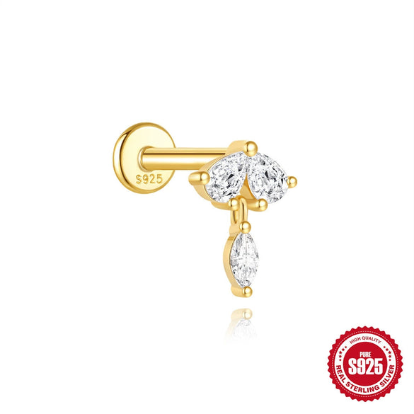 Wholesale Geometric Diamondstudded S925 Sterling Silver Flathead Threaded Ear Bone Stud Ear Jewelry With Environmentally Friendly Electroplating