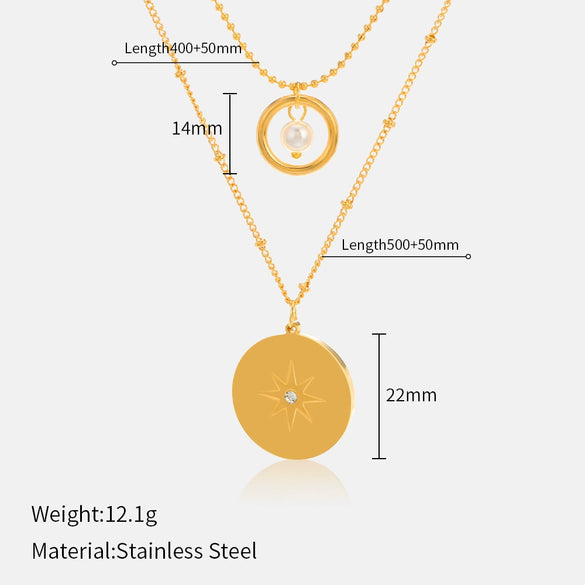 Wholesale Geometric Double Layer Diamond Pendant Stainless Steel And Titanium Steel Necklace For Women With Electroplating Design