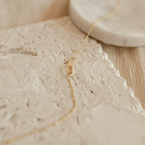 Wholesale Geometric Double Ring Simple Women's Stainless Steel Clavicle Necklace With Electroplating Treatment