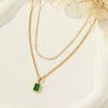 Wholesale Geometric Doublelayer Emerald Women's Stainless Steel And Titanium Steel Clavicle Necklace With Electroplating Design
