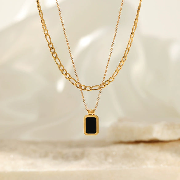 Wholesale Geometric Doublelayer Square Pendant Stainless Steel And Titanium Steel Necklace With Electroplating For Women Cuban Chain