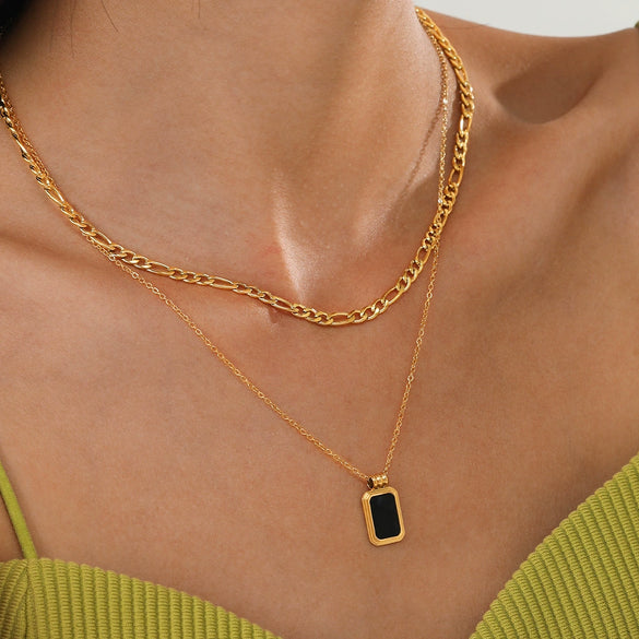 Wholesale Geometric Doublelayer Square Pendant Stainless Steel And Titanium Steel Necklace With Electroplating For Women Cuban Chain