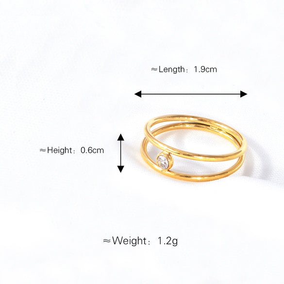 Wholesale Geometric Doublelayer Zircon Ushaped Open Ring For Women Titanium Steel Electroplated
