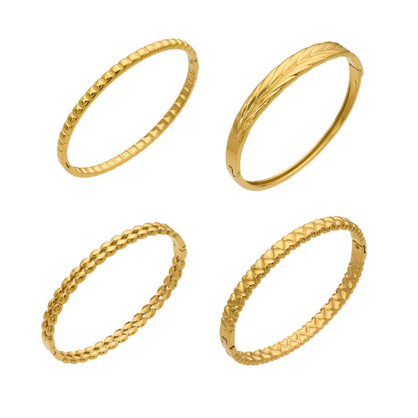 Wholesale Geometric Doublerow Heart Clasp Bracelet Set Electroplated With 18K Real Gold Stainless Steel Jewelry