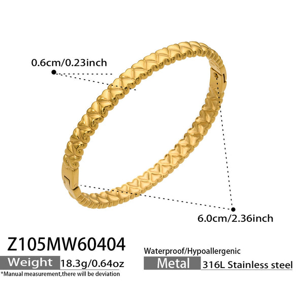 Wholesale Geometric Doublerow Heart Clasp Bracelet Set Electroplated With 18K Real Gold Stainless Steel Jewelry