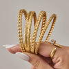 Wholesale Geometric Doublerow Heart Clasp Bracelet Set Electroplated With 18K Real Gold Stainless Steel Jewelry