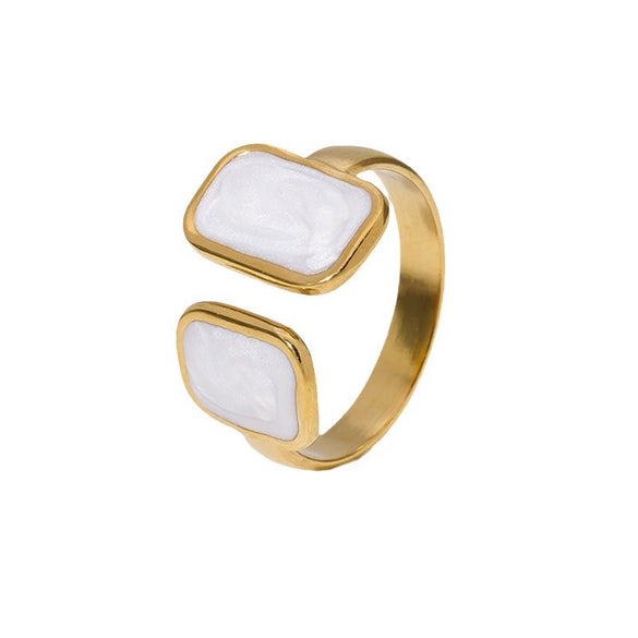 Wholesale Geometric Drop Oil Opening Women's Titanium Steel Ring With 18K Gold Plated Electroplating