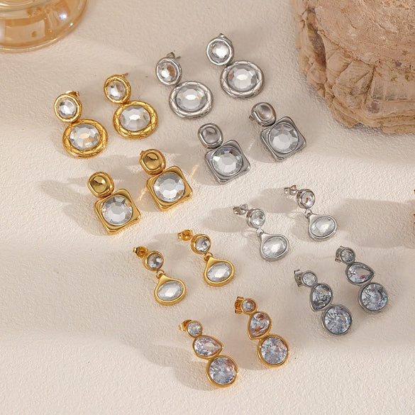Wholesale Geometric Drop Shape Stainless Steel Gold Plated Earrings For Women With Light Luxury Style