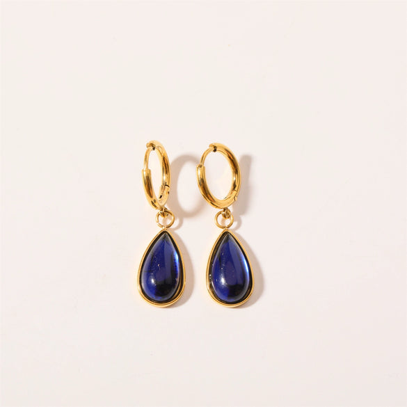 Wholesale Geometric Dropshaped Stainless Steel Electroplated Birthstone Earrings Unisex