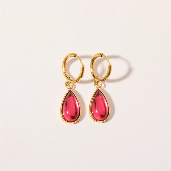 Wholesale Geometric Dropshaped Stainless Steel Electroplated Birthstone Earrings Unisex