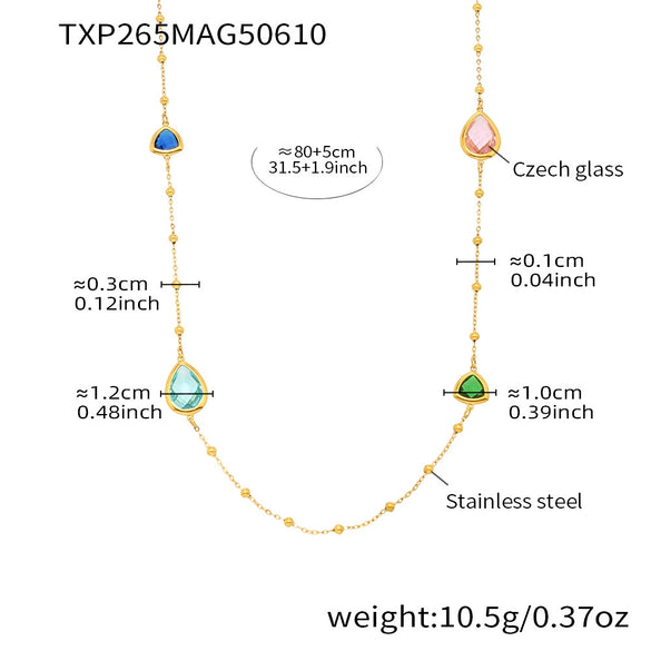 Wholesale Geometric Dropshaped Triangle Design Long Necklace For Women With Faceted Glass Stone And Zircon In Titanium Steel And Stainless Steel Electroplated