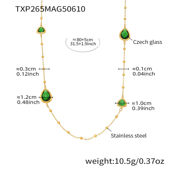 Wholesale Geometric Dropshaped Triangle Design Long Necklace For Women With Faceted Glass Stone And Zircon In Titanium Steel And Stainless Steel Electroplated
