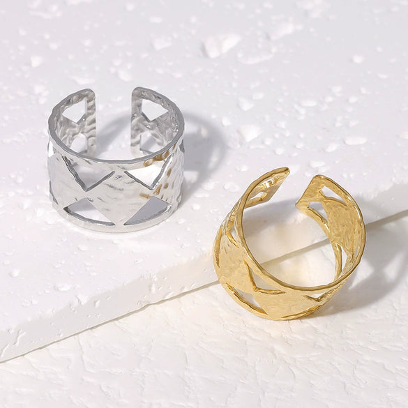 Wholesale Geometric Electroplated Stainless Steel Adjustable Open Ring For Women