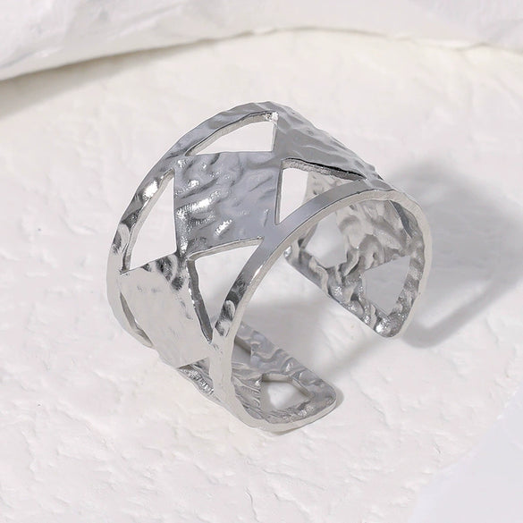 Wholesale Geometric Electroplated Stainless Steel Adjustable Open Ring For Women