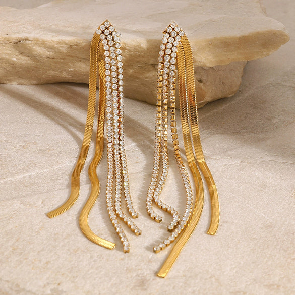 Wholesale Geometric Electroplated Stainless Steel Diamond Tassel Earrings For Women