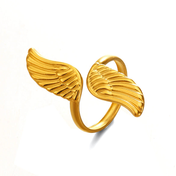 Wholesale Geometric Electroplated Stainless Steel Open Adjustable Wing Ring For Women